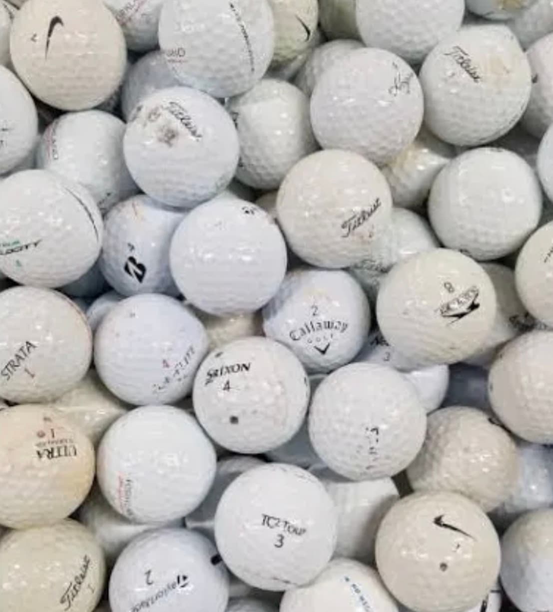 Witte tourballen van Titleist, TaylorMade, Callaway en Srixon